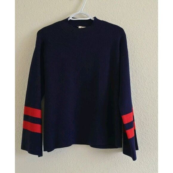 Moth Anthropologie Navy Red Stripe Sweater Size L Anchor Preppy - Picture 1 of 7